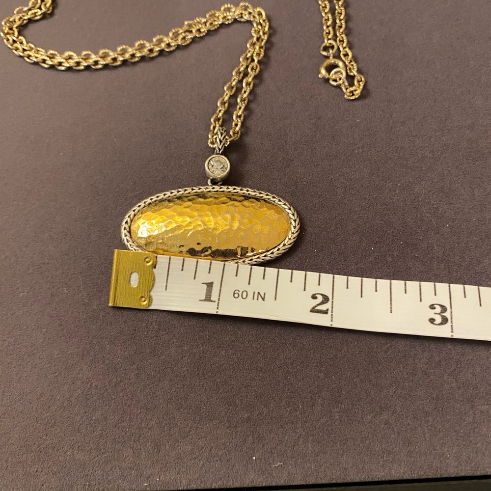 Gold Tone Oval Pendant Necklace with Textured Center - Picture 8 of 8